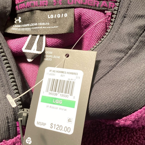 NWT Under Armour Men's Mission Boucle Anorak 1/4 Zip Jacket Black/Purple Size L - Picture 4 of 4
